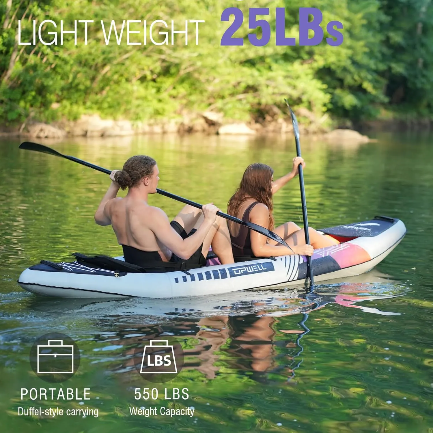 UPWELL 11'/14'6Inflatable Kayak with Drop Stitch Floor and Accessories Including Kayak Seat with Thickened Cushion, Paddle, Fin, Repair Kits, Carry Bag and Hand Pump