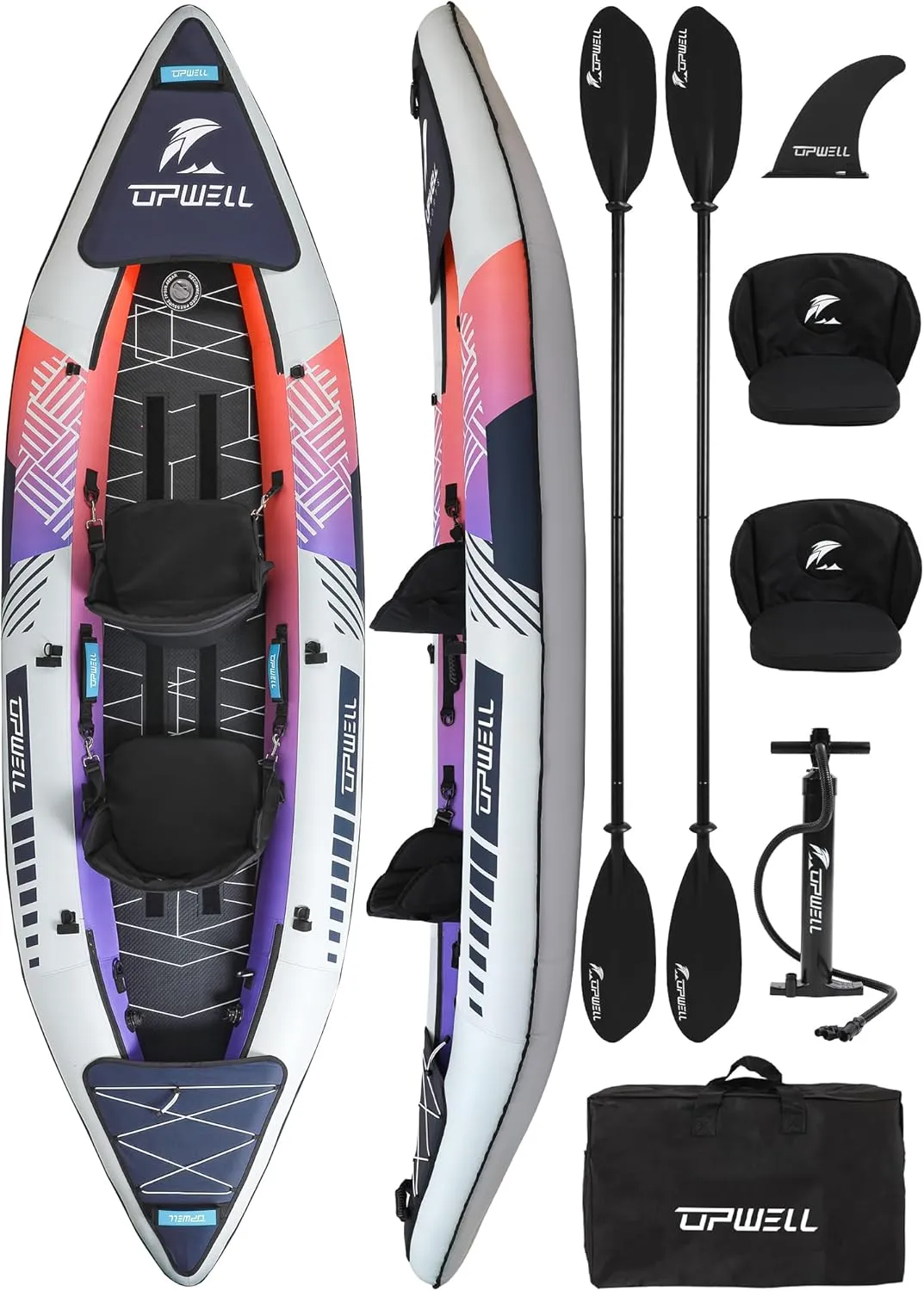 UPWELL 11'/14'6Inflatable Kayak with Drop Stitch Floor and Accessories Including Kayak Seat with Thickened Cushion, Paddle, Fin, Repair Kits, Carry Bag and Hand Pump