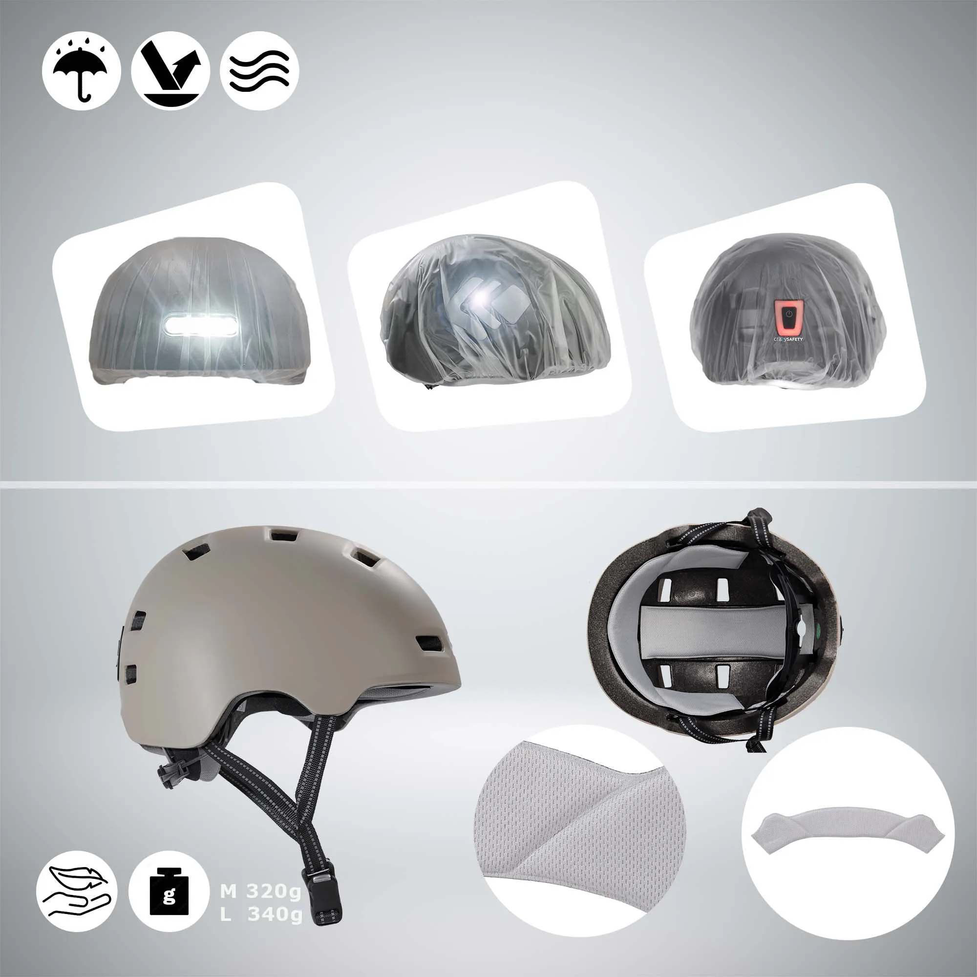 Vertigo urban bicycle helmet with front and rear lights