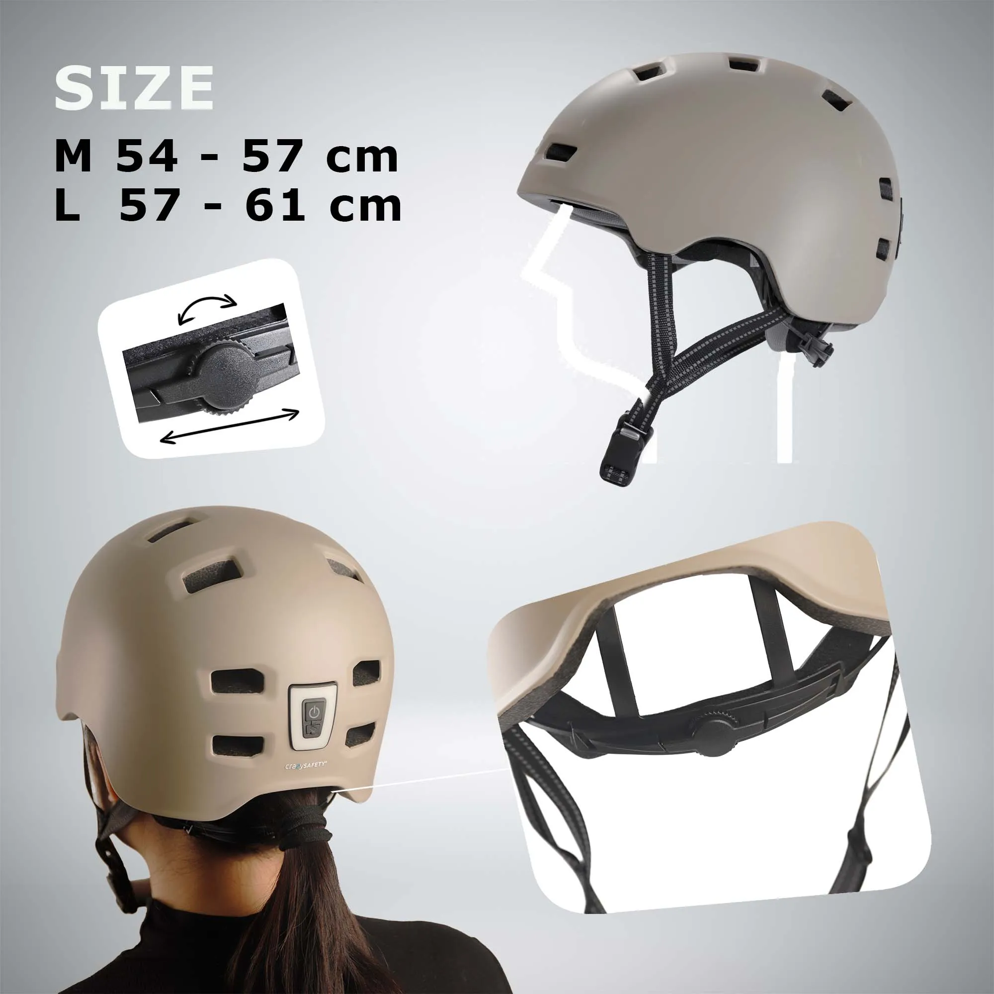 Vertigo urban bicycle helmet with front and rear lights