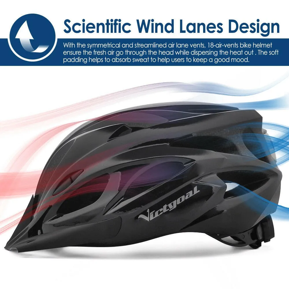 VICTGOAL Adults Bike Helmet Visor LED Rear Light Men Women Cycling Helmet Road Bicycle Helmets MTB E-Bike Scotter Headgear M/L