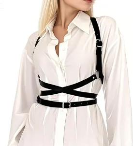 Women Punk Black Adjustable Waist Leather Harness Belts,for Dating,Rave,Halloween Dresses Party