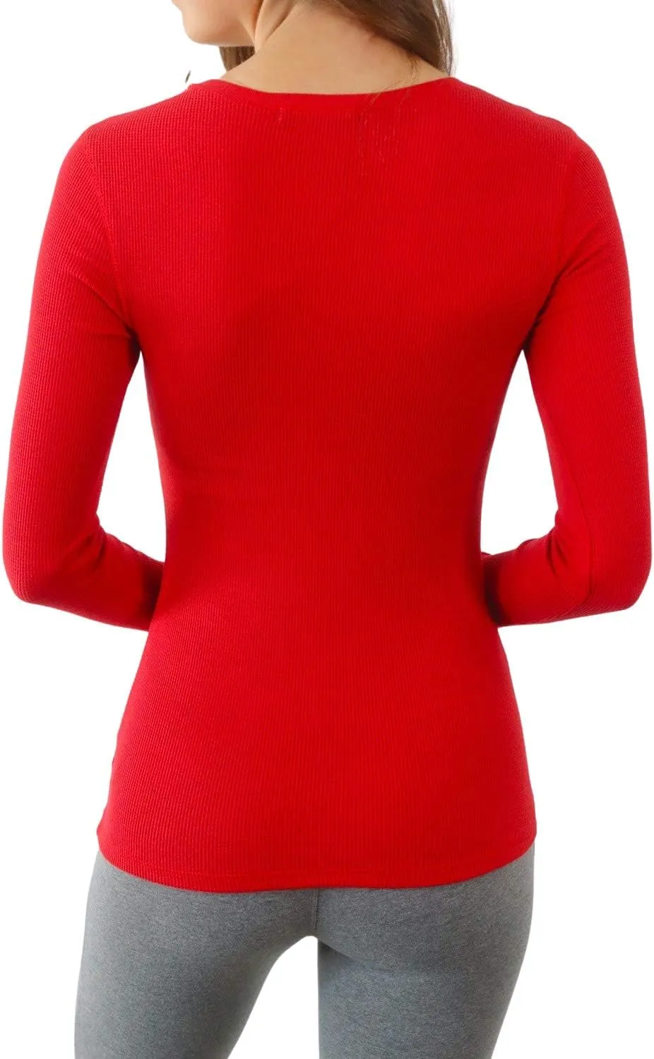 Women's Long Sleeve Waffle Knit Stretch Cotton Thermal Underwear Shirt