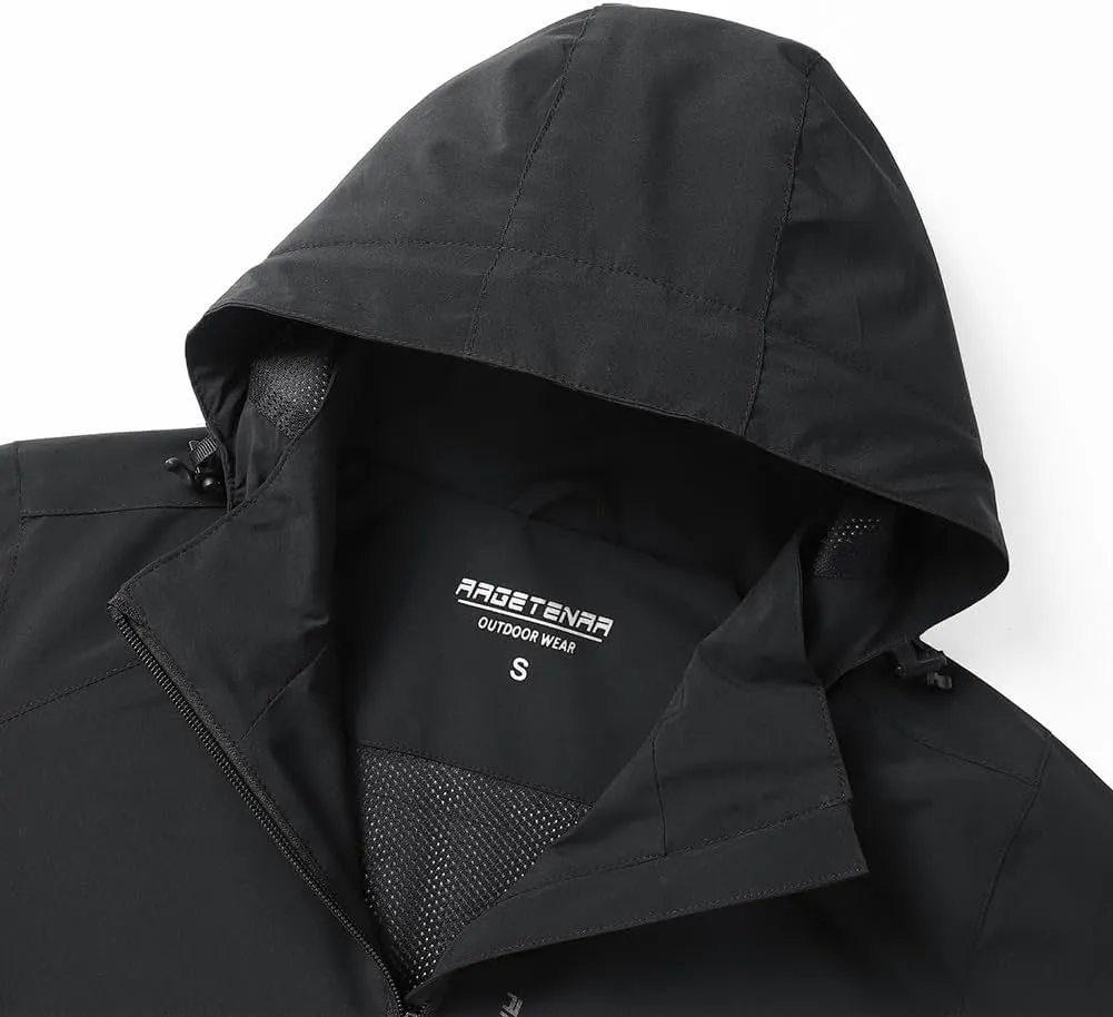 Women's Outdoor Waterproof Rain Jacket Softshell Raincoat with Hooded Lightweight Windbreaker for Hiking