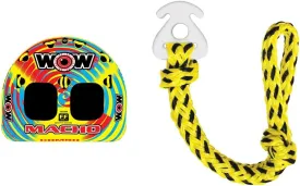 WOW World of Watersports Macho Multiple Riding Positions Tube 1 or 2 Person Inflatable Deck and Cockpit Towable Tube for Boating, 16-1010 & Airhead Kwik-Connect, Tow Rope for Tubing Connector